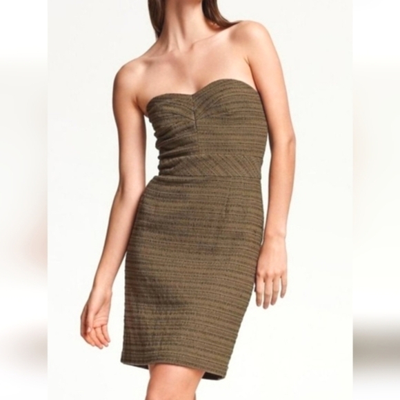 TRINA TURK Cora Strapless Tweed Sheath Dress. Olive. Size 2 NWT - Picture 1 of 16